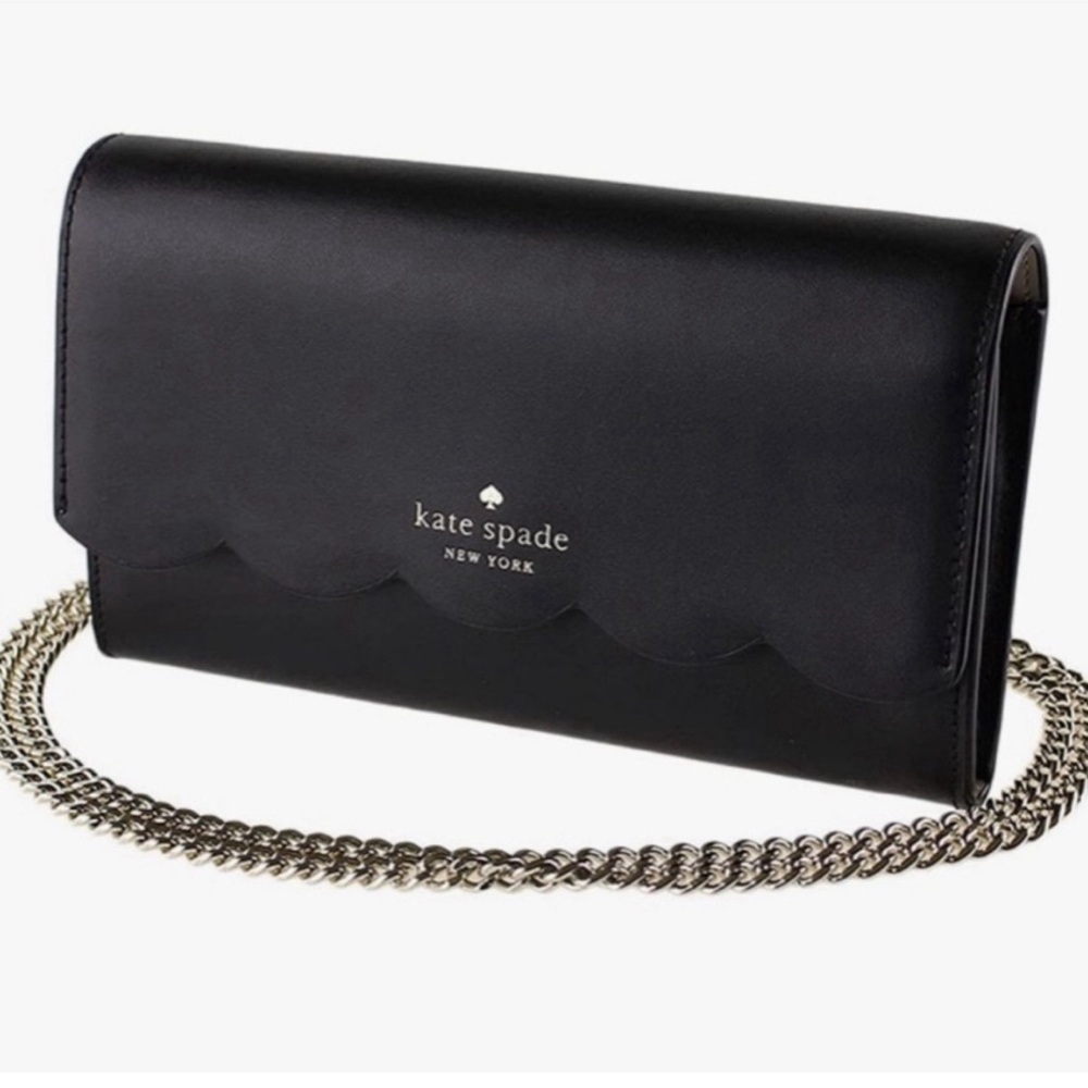 ♠️NWT Kate Spade Gemma Scalloped Smooth Leather Gemma Crossbody Bag, Color Black